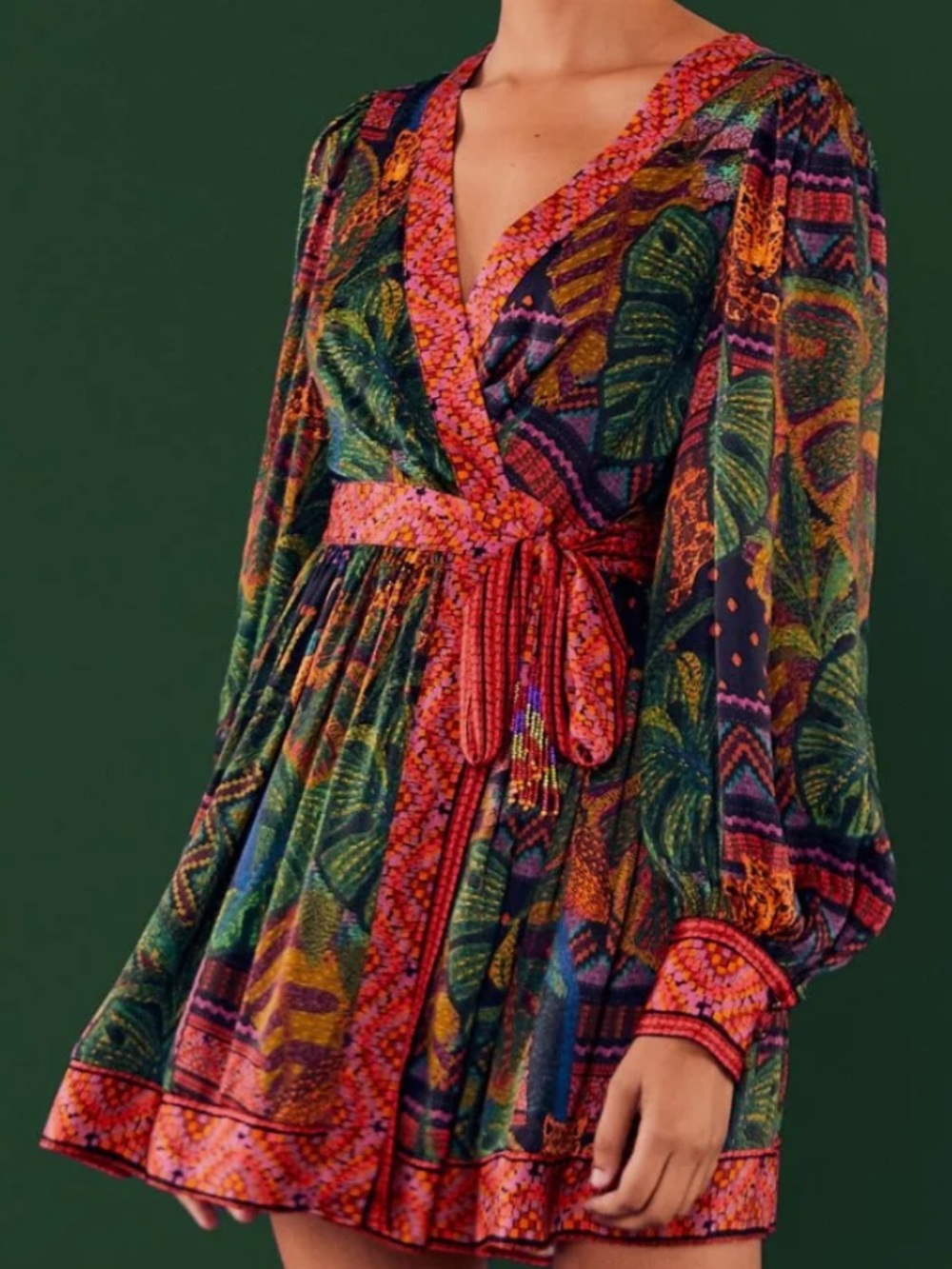 Farm Rio Forest Tapestry Mini Wrap Dress - Size L